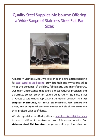 Quality Steel Supplies Melbourne Offering a Wide Range of Stainless Steel Flat Bar Sizes