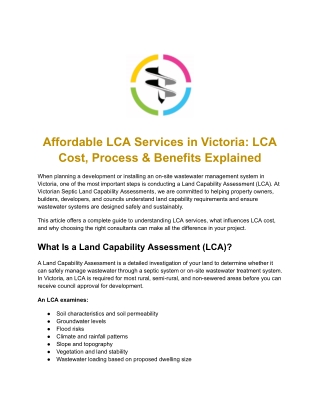 Certified Septic Land Capability Assessment Services in Victoria