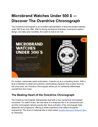 Microbrand Watches Under 500 $ — Discover The Overdrive Chronograph