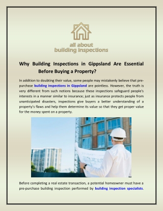 Why Building Inspections in Gippsland Are Essential Before Buying a Property?