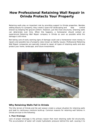 How Professional Retaining Wall Repair in Orinda Protects Your Property