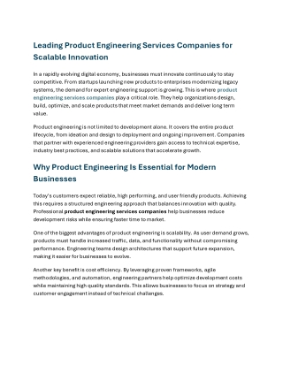 Leading Product Engineering Services Companies for Scalable