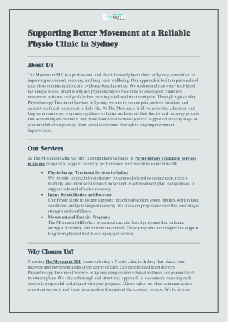 Supporting Better Movement at a Reliable Physio Clinic in Sydney