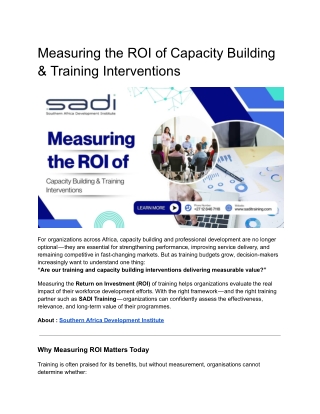 Measuring the ROI of Capacity Building & Training Interventions