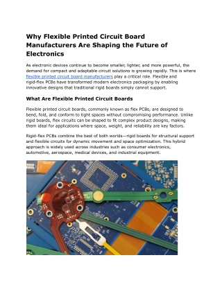 Why Flexible Printed Circuit Board Manufacturers Are Shaping the Future of Electronics