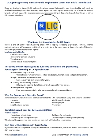 LIC Agent Opportunity in Burari