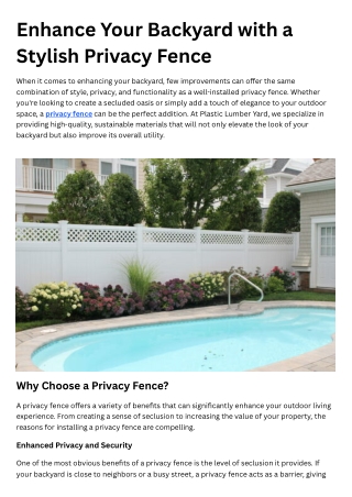 Enhance Your Backyard with a Stylish Privacy Fence