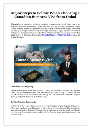 Major Steps to Follow When Choosing a Canadian Business Visa from Dubai