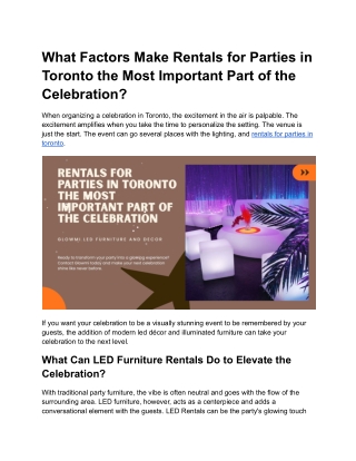What Factors Make Rentals for Parties in Toronto the Most Important Part of the Celebration_