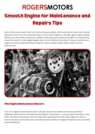 Smooth Engine for Maintenance and Repairs Tips