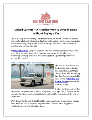 United Car Hub – A Practical Way to Drive in Dubai Without Buying a Car