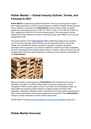 Pallets Market — Global Industry Outlook, Trends, and Forecast to 2031