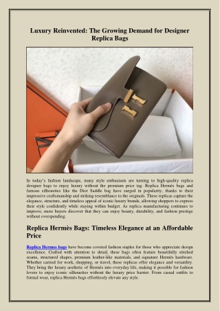 Luxury Reinvented The Growing Demand for Designer Replica Bags
