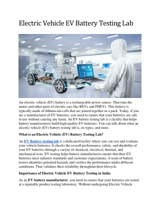 Electric Vehicle EV Battery Testing Lab