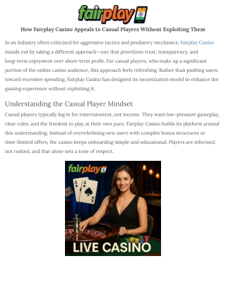 How Fairplay Casino Appeals to Casual Players Without Exploiting Them