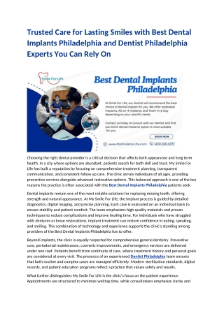Trusted Care For Lasting Smiles With Best Dental Implants Philadelphia And Dentist Philadelphia Experts You Can Rely On