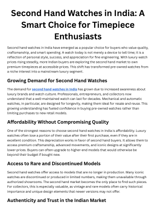 Second Hand Watches in India A Smart Choice for Timepiece Enthusiasts