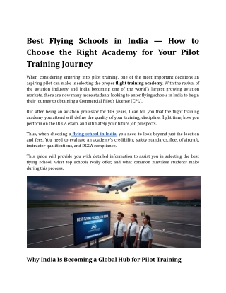 Best Flying Schools in India — How to Choose the Right Academy for Your Pilot Training Journey