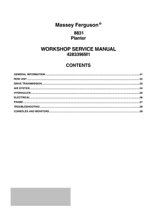 Massey Ferguson 8831 Planter Service Repair Manual Instant Download (Part No. 4283396M1)