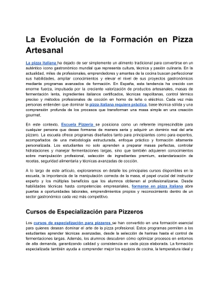 La Evolución de la Formación en Pizza Artesanal