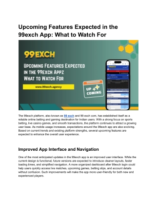 Upcoming Features Expected in the 99exch App What to Watch For