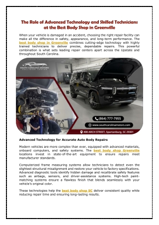 The Role of Advanced Technology and Skilled Technicians at the Best Body Shop in Greenville