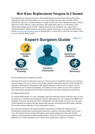 Best Knee Replacement Surgeon in Chennai