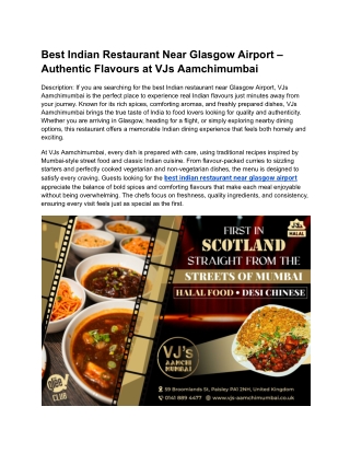 Best Indian Restaurant Near Glasgow Airport – Authentic Flavours at VJs Aamchimumbai