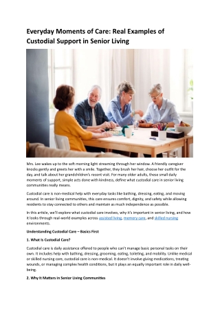 Everyday Moments of Care- Real Examples of Custodial Support in Senior Living