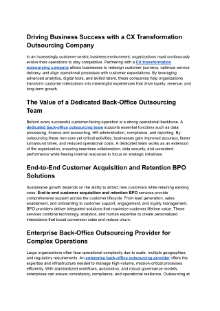 Driving Business Success with a CX Transformation Outsourcing Company