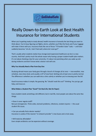 Really Down-to-Earth Look at Best Health Insurance for International Students