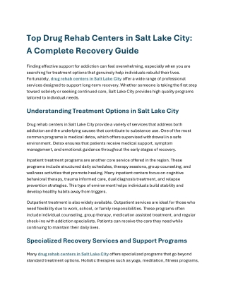 Top Drug Rehab Centers in Salt Lake City A Complete Recovery