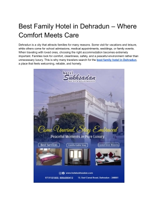 Best Family Hotel in Dehradun – Comfortable & Peaceful Stay for Every Family