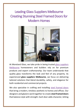 Leading Glass Suppliers Melbourne Creating Stunning Steel Framed Doors for Modern Homes