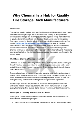 Why Chennai Is a Hub for Quality File Storage Rack Manufacturers