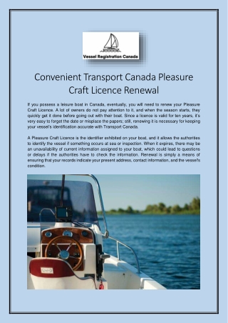 Convenient Transport Canada Pleasure Craft Licence Renewal
