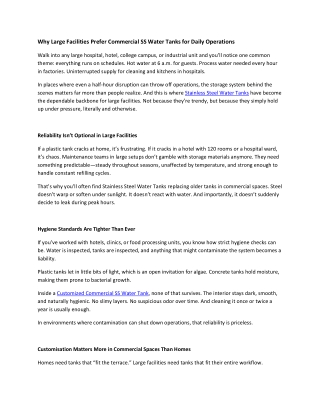 Why Large Facilities Prefer Commercial SS Water Tanks for Daily Operations