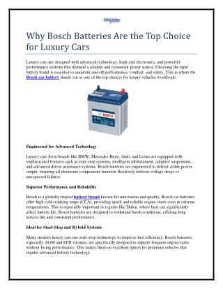 Why Bosch Batteries Are the Top Choice for Luxury Cars