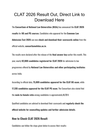 CLAT 2026 Result Out, Direct Link to Download Here