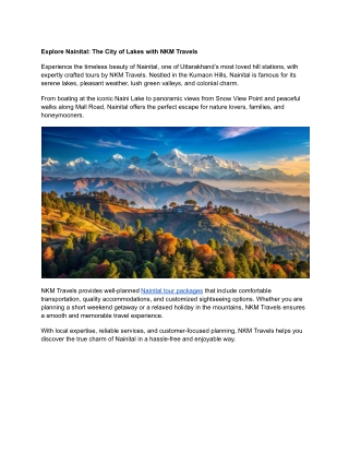 Explore Nainital_ The City of Lakes with NKM Travels
