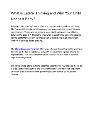 What is Lateral Thinking and Why Your Child Needs It Early