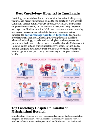 Best Cardiology Hospital in Tamilnadu