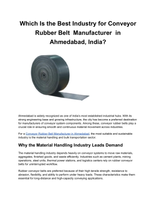 Which Is the Best Industry for Conveyor Rubber Belt  Manufacturer  in Ahmedabad, India