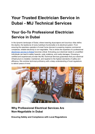 Your Trusted Electrician Service in Dubai - MIJ Technical Services