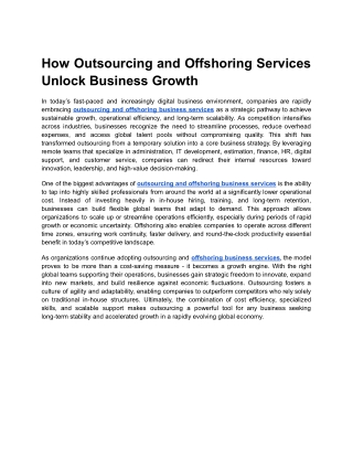 How Outsourcing and Offshoring Services Unlock Business Growth
