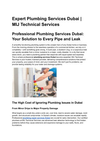 Expert Plumbing Services Dubai MIJ Technical Services