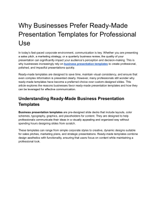 Why Businesses Prefer Ready-Made Presentation Templates for Professional Use