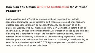 How Can You Obtain WPC ETA Certification for Wireless Products (1)