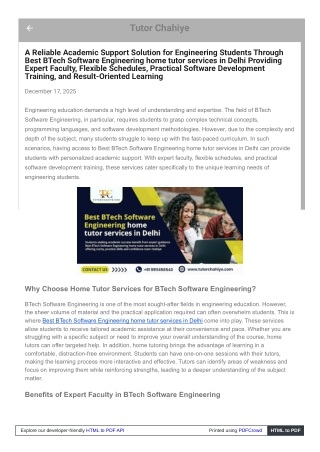 Best BTech Software Engineering home tutor services in Delhi