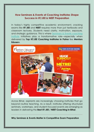 How Seminars & Events at Coaching Institutes Shape Success in IITJEE & NEET Preparation